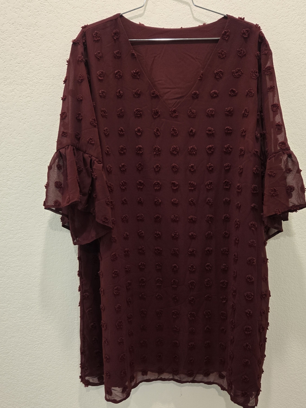 Women’s Burgundy V-Neck Textured Shift Dress